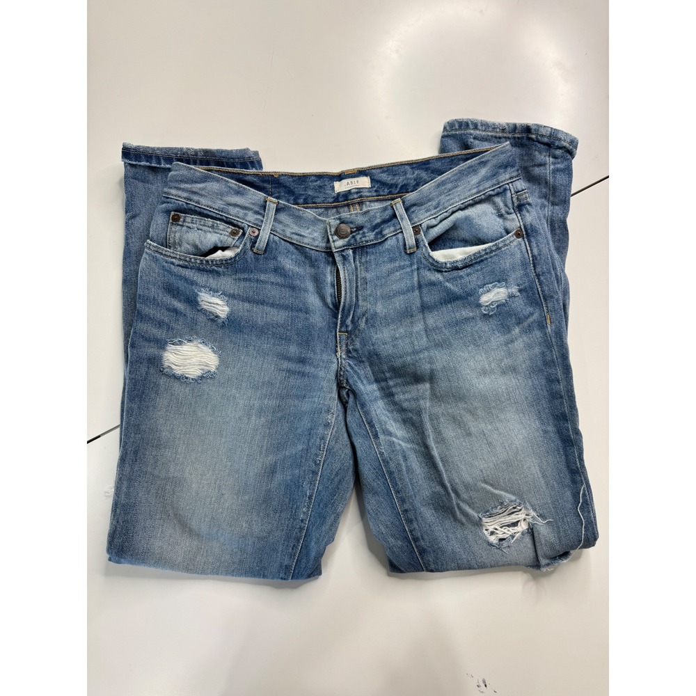 ABLE The Slouch Distressed Boyfriend Jeans Medium Wash Blue Denim Size 25